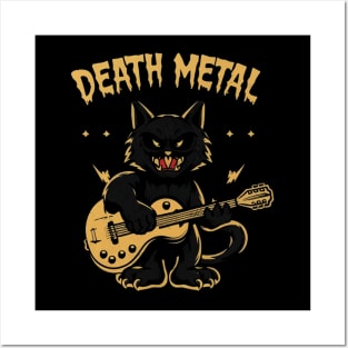 Death Metal Satanic Baphomet Cat playing guitar Posters and Art